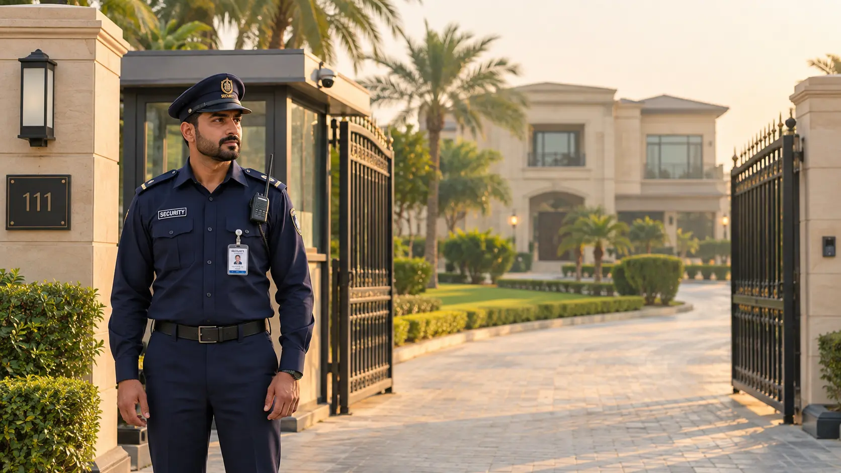 Security guard stationed at the gate of a home in Bahria Town, Lahore